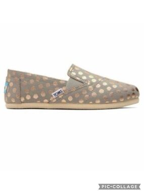 Toms Drizzle Loafers 8 Gray Rose Gold Polka Dot Casual Flats